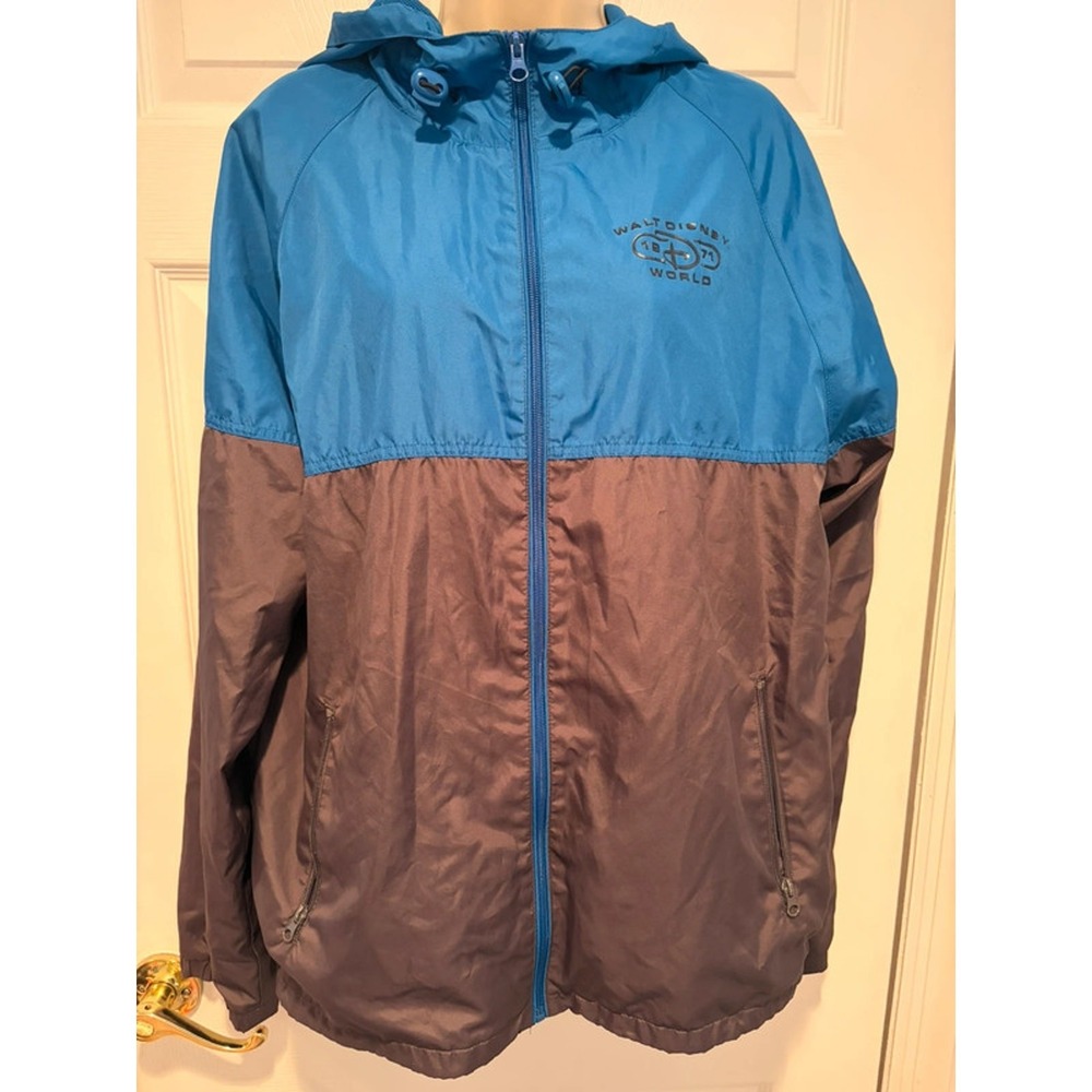 Disney Parks Windbreaker Jacket Mens M Blue Gray Hooded Y2K Gorpcore Shell